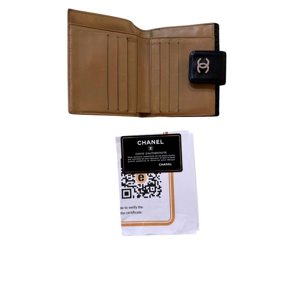 Chanel Calfskin Wallet Black Leather Camel Women's Bifold Timeless 2 COAs Card - Picture 2 of 14